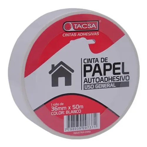 TACSA CINTA PAPEL BLANCO 36MM X 50MTS - https://herrajesdaversa.com.ar