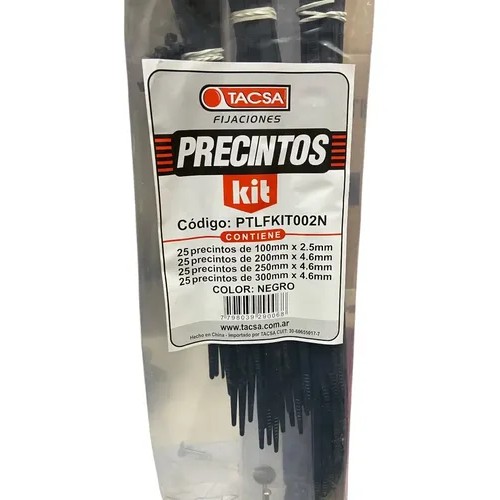TACSA PRECINTO PLASTICO NEGRO KIT MEDIDAS VARIAS - https://herrajesdaversa.com.ar