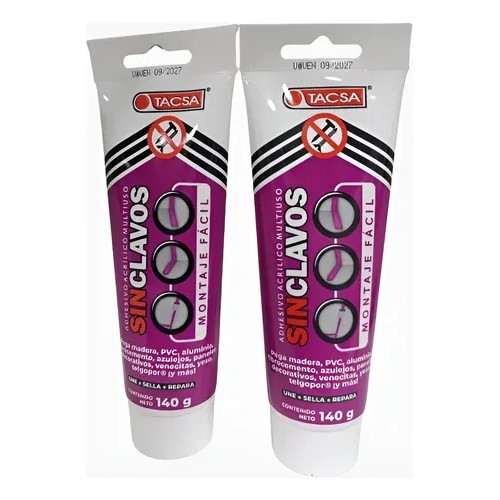 TACSA ADHESIVO ACRÍLICO MULTIUSO (SIN CLAVOS) 140g, - https://herrajesdaversa.com.ar