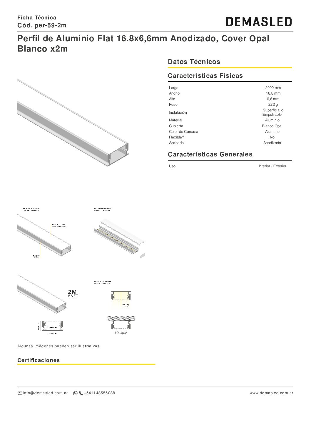 PERFIL LED ALUMINIO FLAT APLICAR 16,8X6,6MM (2 MTS) - Imagen 4