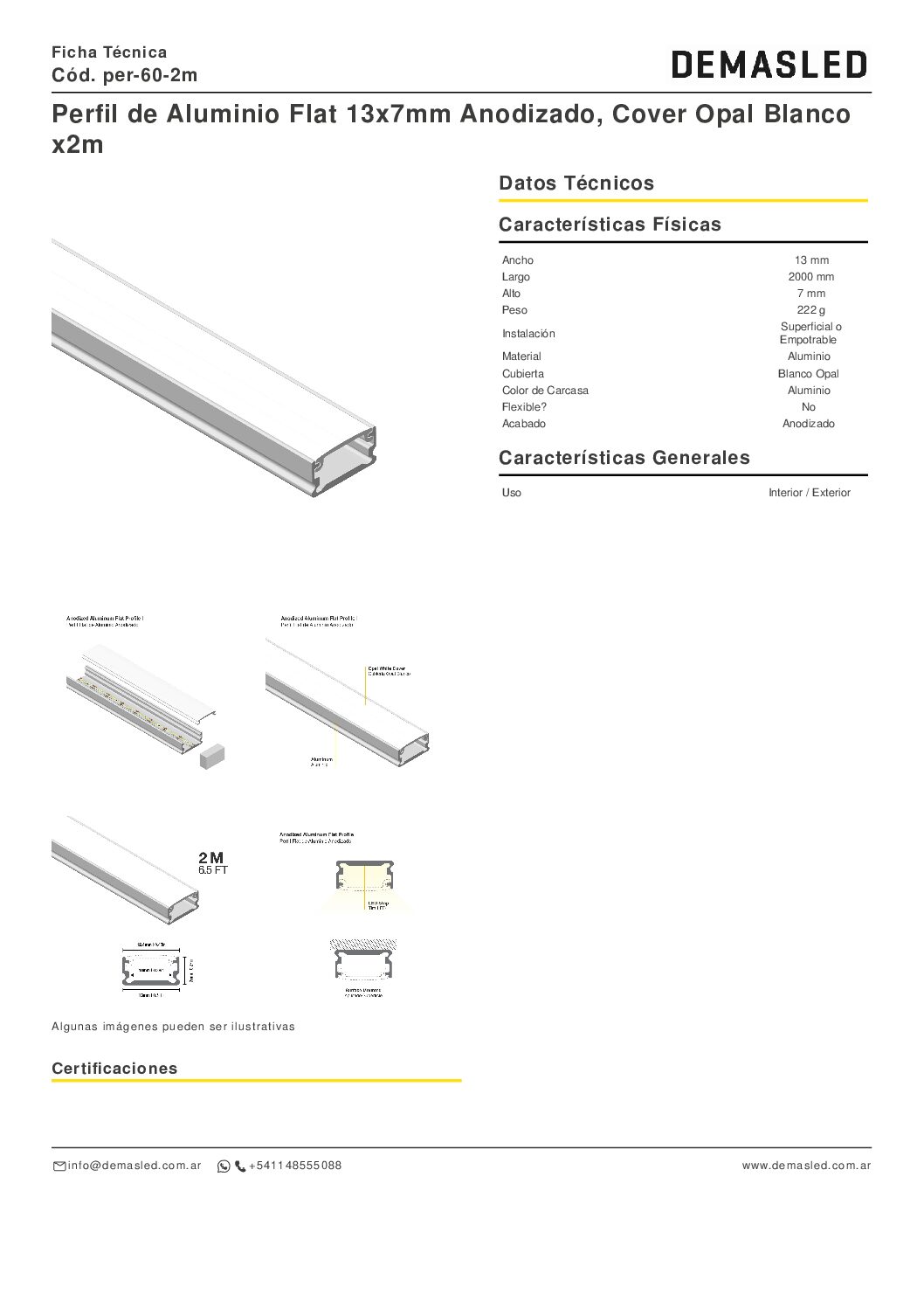 PERFIL LED ALUMINIO FLAT APLICAR 113X7MM (2 MTS) - Imagen 3