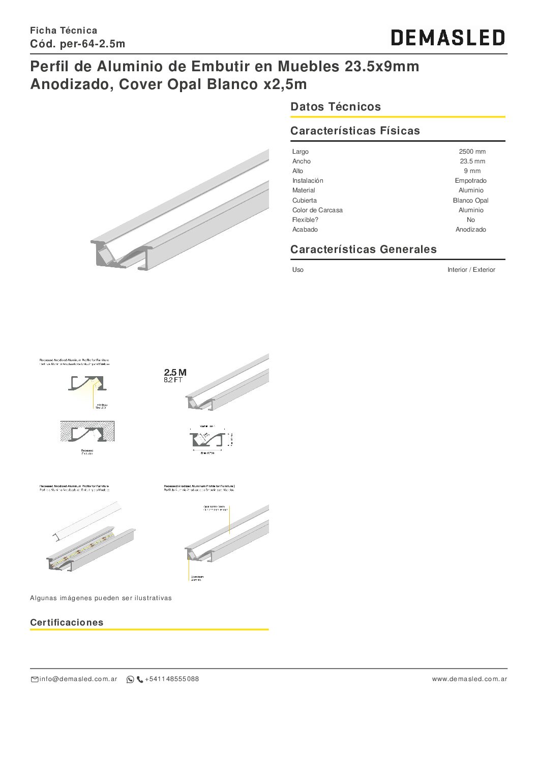PERFIL LED ALUMINIO DE EMBUTIR 23,5,X9mm (2,5 MTS) - Imagen 3