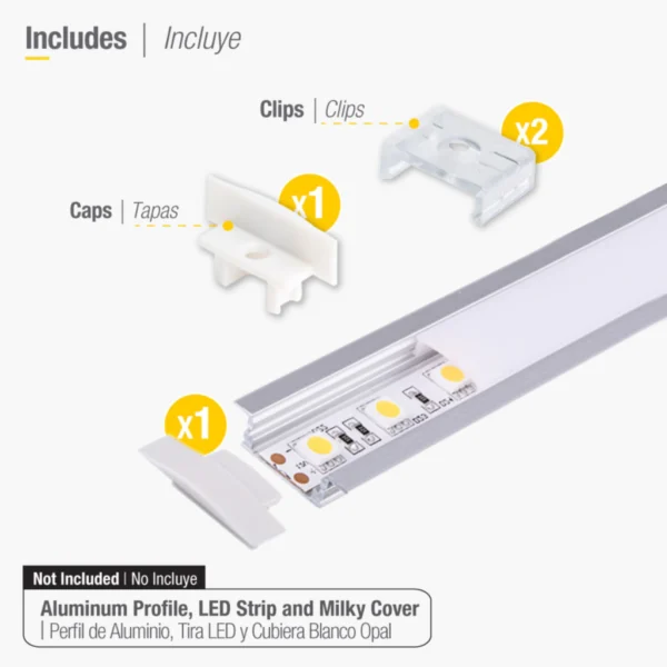 KIT DE 2 TAPAS Y 2 CLIPS PARA PERFIL LED ALUMINIO (PER-11-2M) - https://herrajesdaversa.com.ar